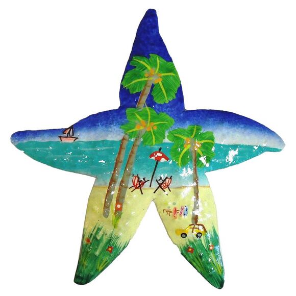 Haitian Metal Art Other - Tropical Star Fish Beach Scene Haitian Metal Wall Art Small 8 Inches